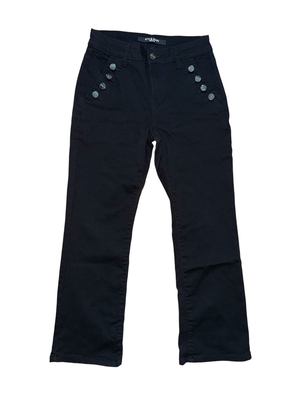 Black Straight Leg Pants with Button Accent Petite Size 4P